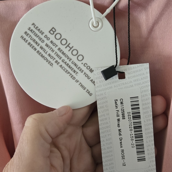 NWT Satin Frill Midi Wrap Dress, Rose, Size 12 - Picture 9 of 14